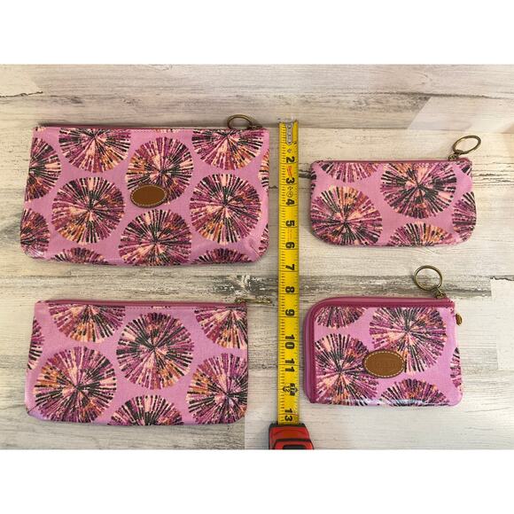 Fossil Pink Starburst *Set of 4* Make bag Pouch Zip Around Wallet - Picture 7 of 9